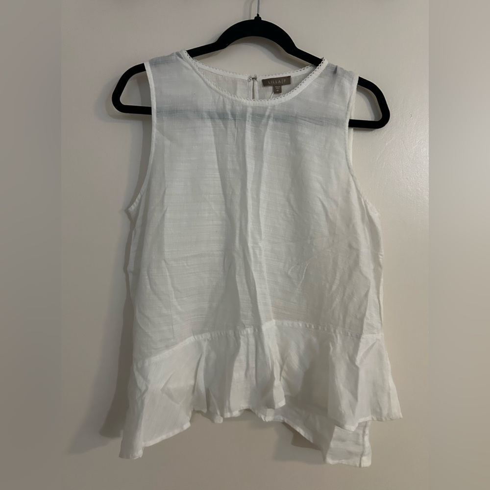 NWT Lilla P White tank with ruffle hem